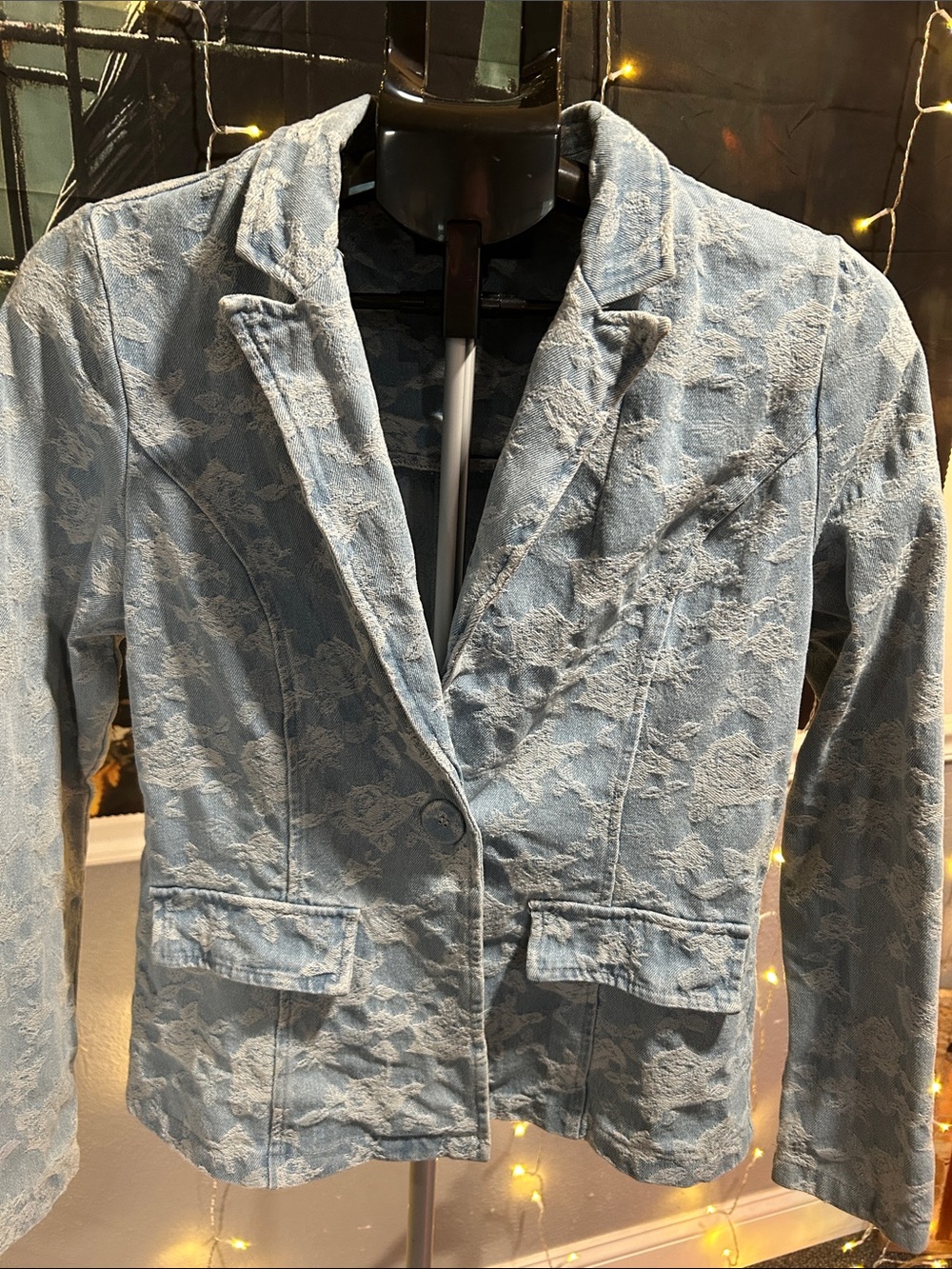 Alice Blue Light Blue Denim Floral Jacquard Jacket